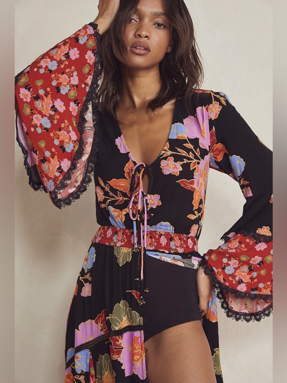 Free People Penny Printed Maxi Bodysuit Dress
